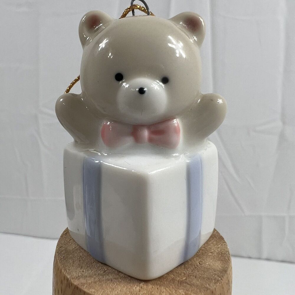 Vintage Russ Porcelain Bear Christmas Present Ornaments #2863